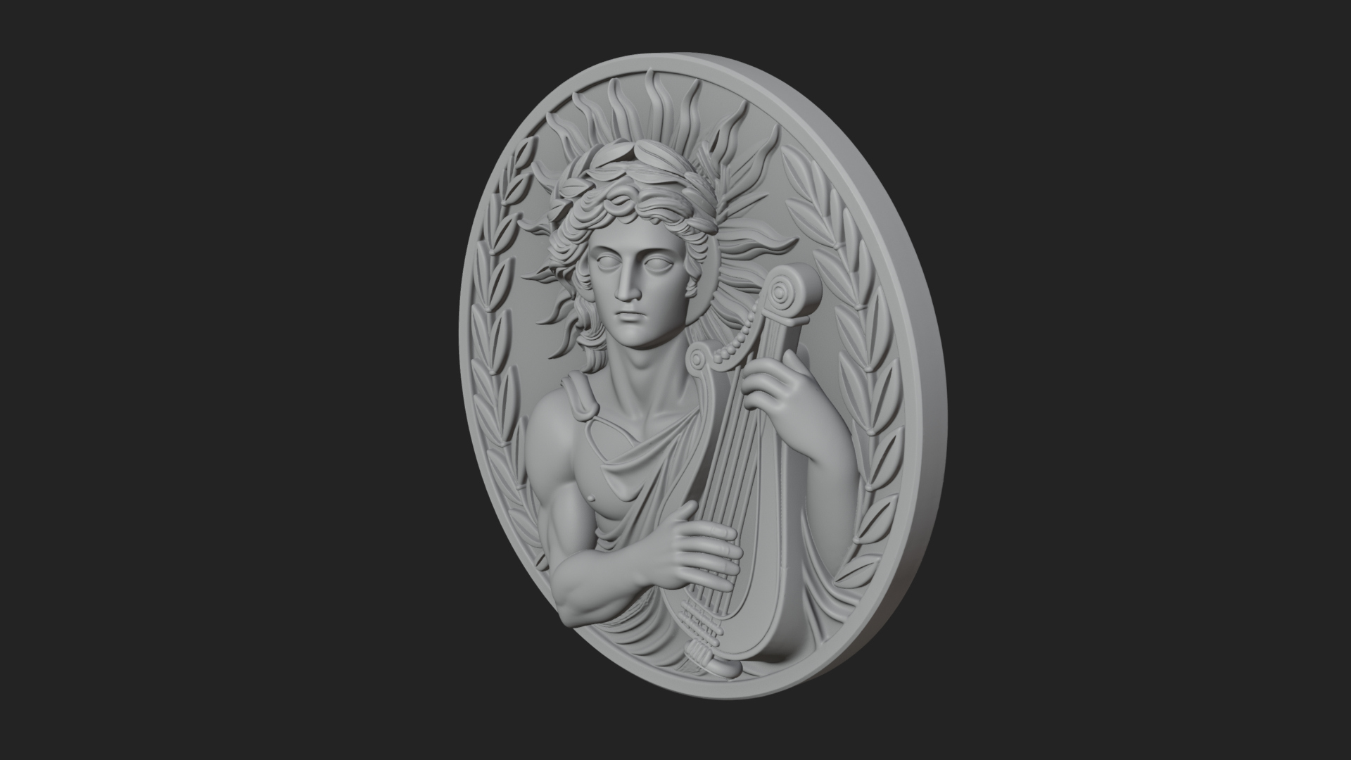 Apollo with Lyre Oval Plaque Design 3 3D Print Model 3D Model