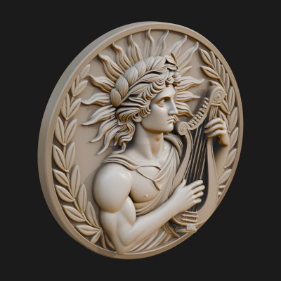 Apollo with Lyre Oval Plaque Design 3 3D Print Model