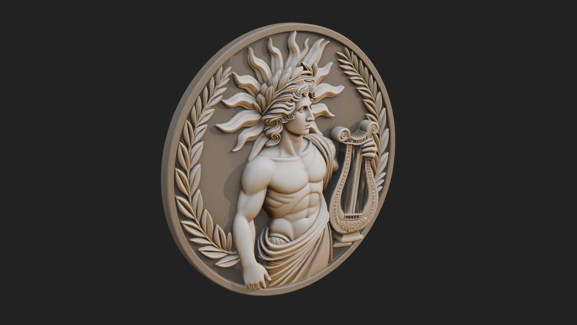 Apollo with Lyre Oval Plaque Design 4 3D Print Model 3D Model