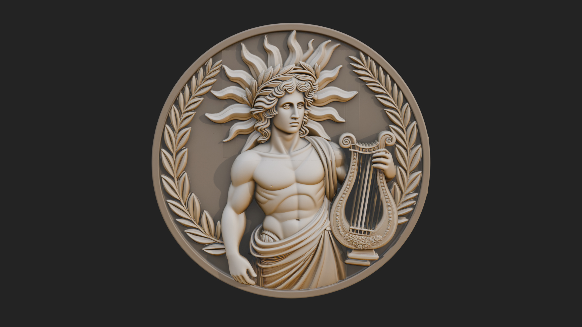 Apollo with Lyre Oval Plaque Design 4 3D Print Model 3D Model