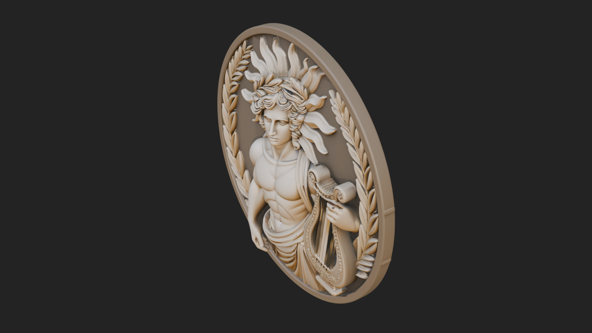 Apollo with Lyre Oval Plaque Design 4 3D Print Model 3D Model