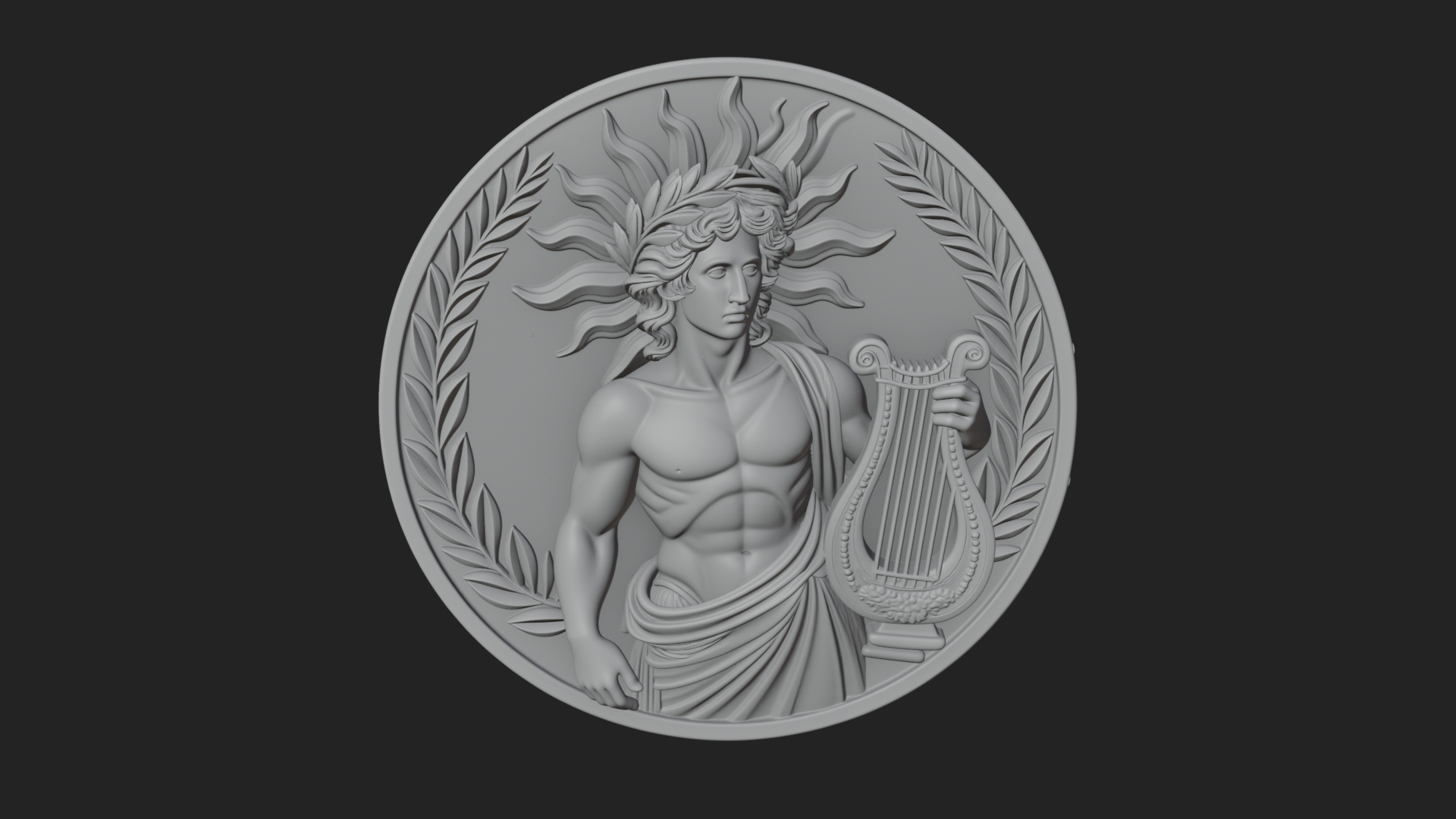 Apollo with Lyre Oval Plaque Design 4 3D Print Model 3D Model