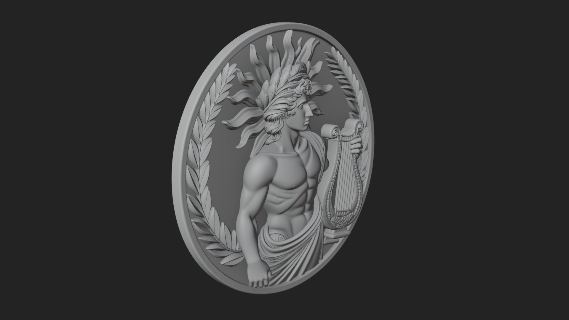 Apollo with Lyre Oval Plaque Design 4 3D Print Model 3D Model
