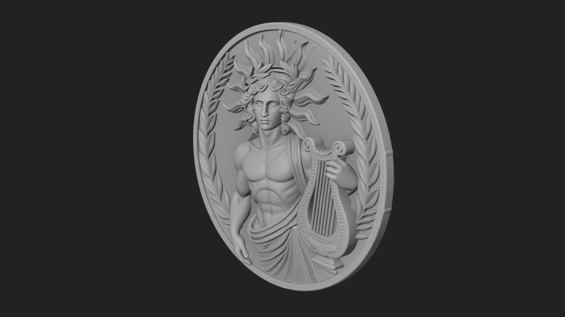 Apollo with Lyre Oval Plaque Design 4 3D Print Model 3D Model