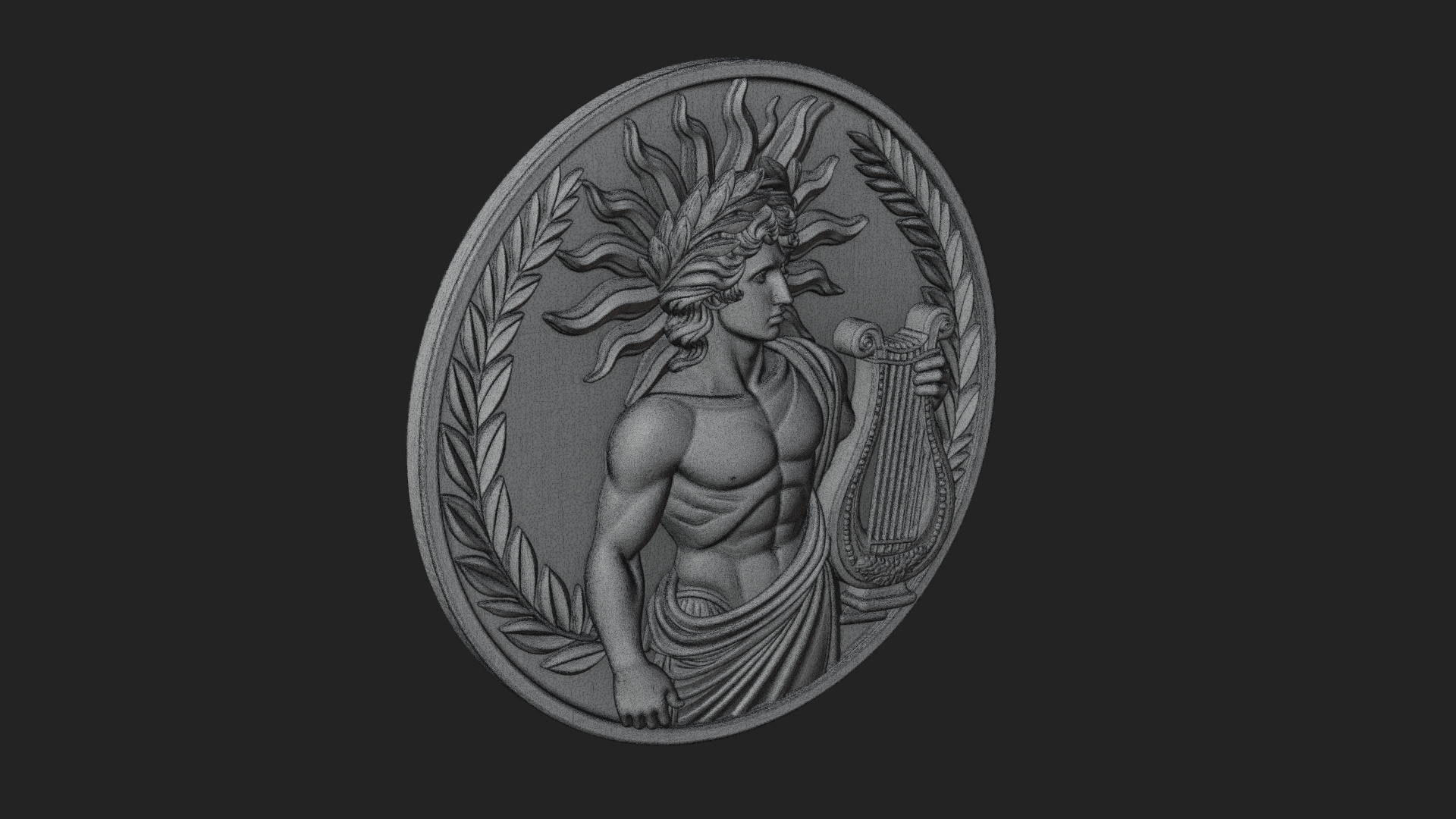 Apollo with Lyre Oval Plaque Design 4 3D Print Model 3D Model