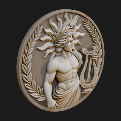 Apollo with Lyre Oval Plaque Design 4 3D Print Model