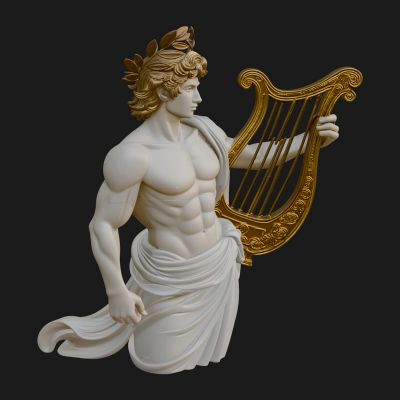 Apollo with Lyre Statue Design 8 3D Print Model