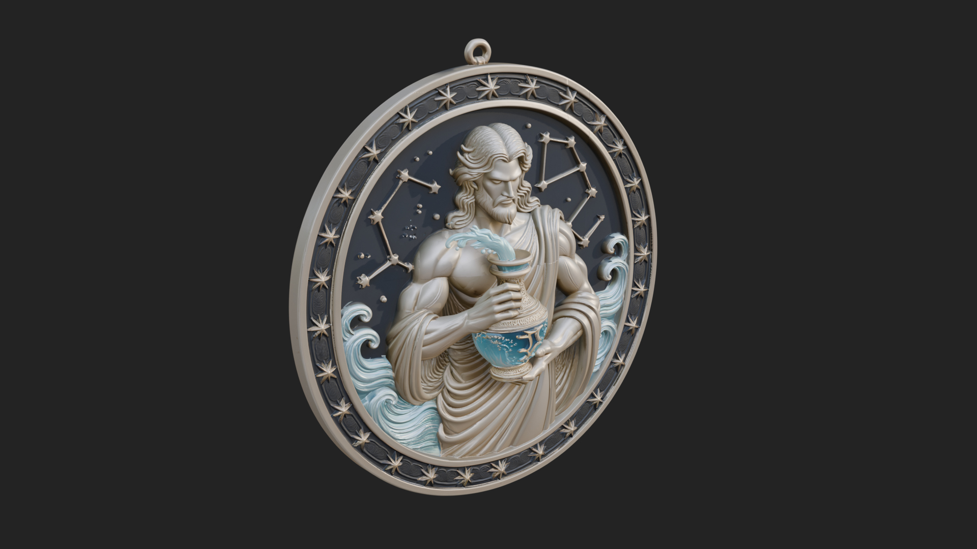 Aquarius Water Bearer Oval Plaque Design 1 3D Print Model 3D Model