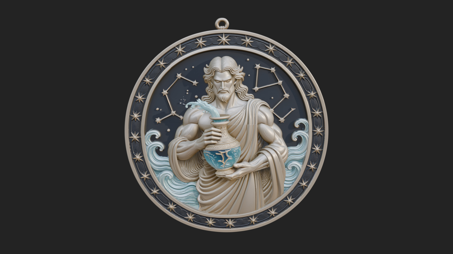 Aquarius Water Bearer Oval Plaque Design 1 3D Print Model 3D Model