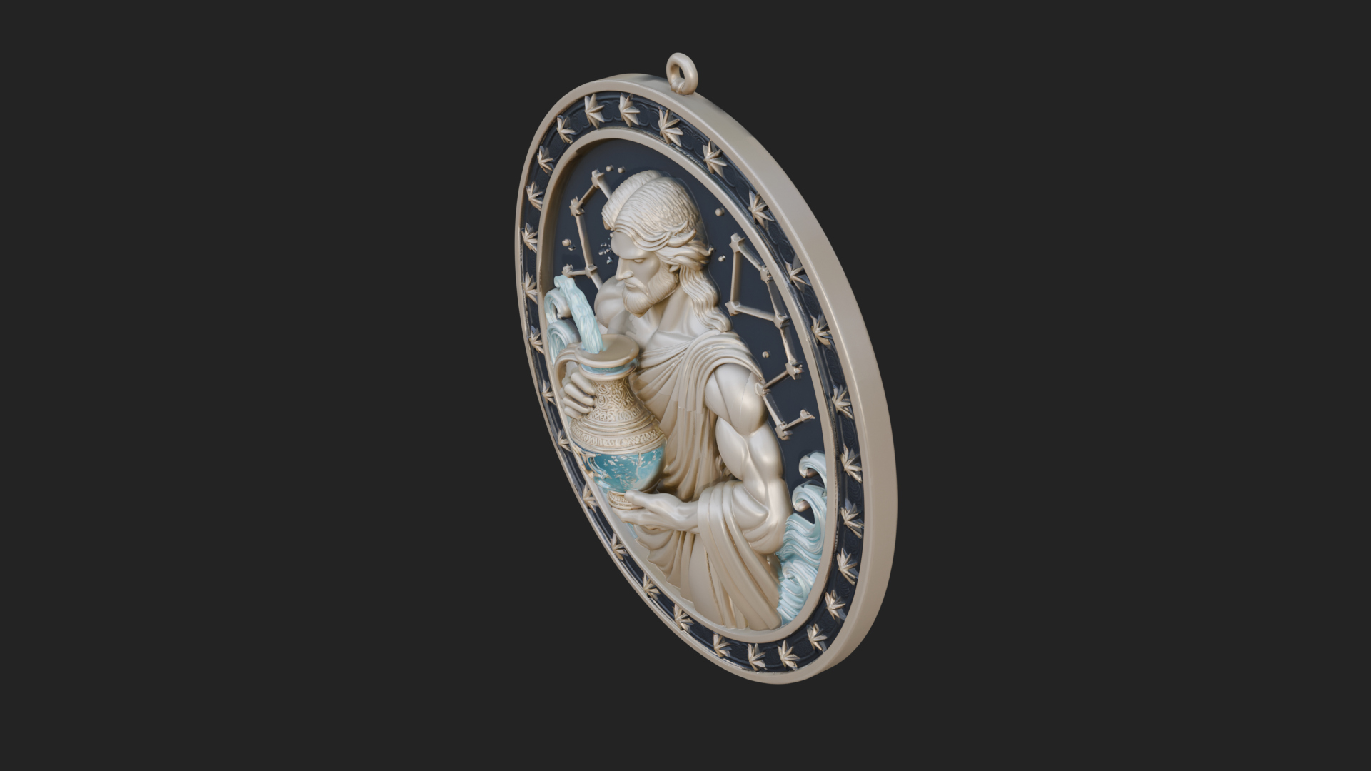 Aquarius Water Bearer Oval Plaque Design 1 3D Print Model 3D Model