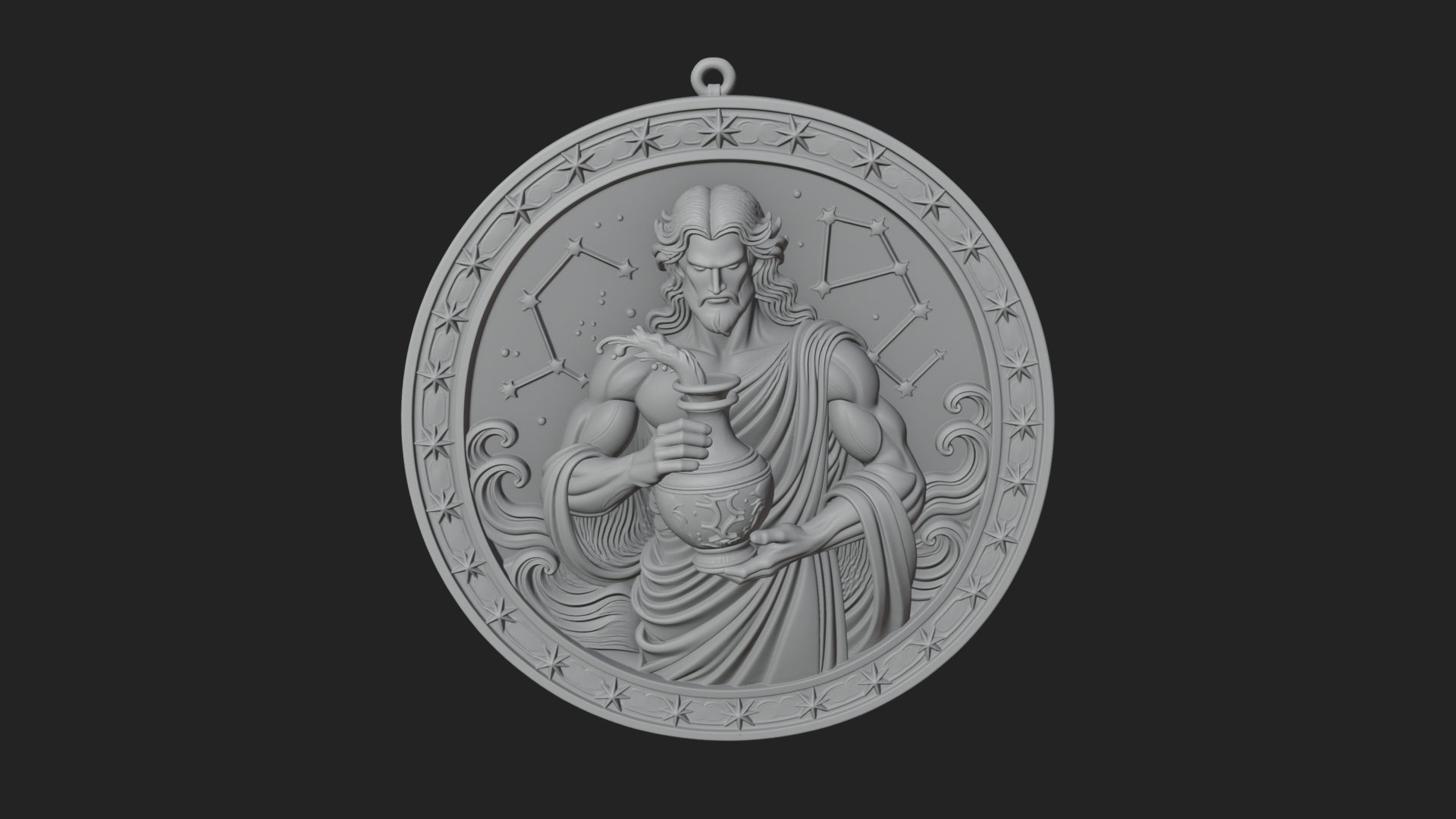 Aquarius Water Bearer Oval Plaque Design 1 3D Print Model 3D Model
