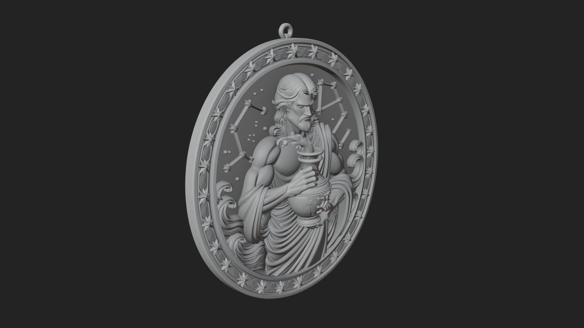 Aquarius Water Bearer Oval Plaque Design 1 3D Print Model 3D Model