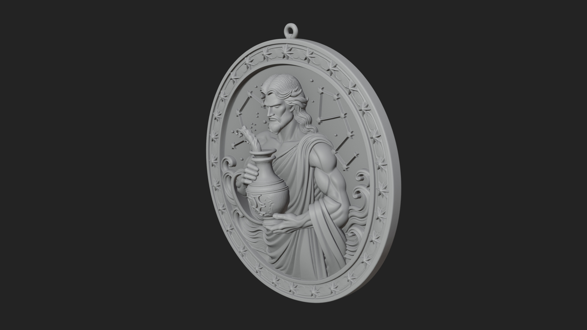 Aquarius Water Bearer Oval Plaque Design 1 3D Print Model 3D Model