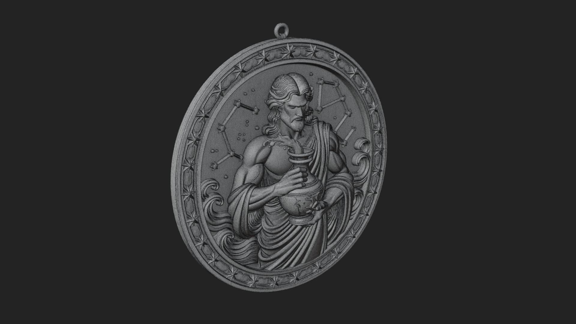 Aquarius Water Bearer Oval Plaque Design 1 3D Print Model 3D Model