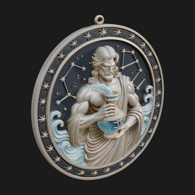 Aquarius Water Bearer Oval Plaque Design 1 3D Print Model