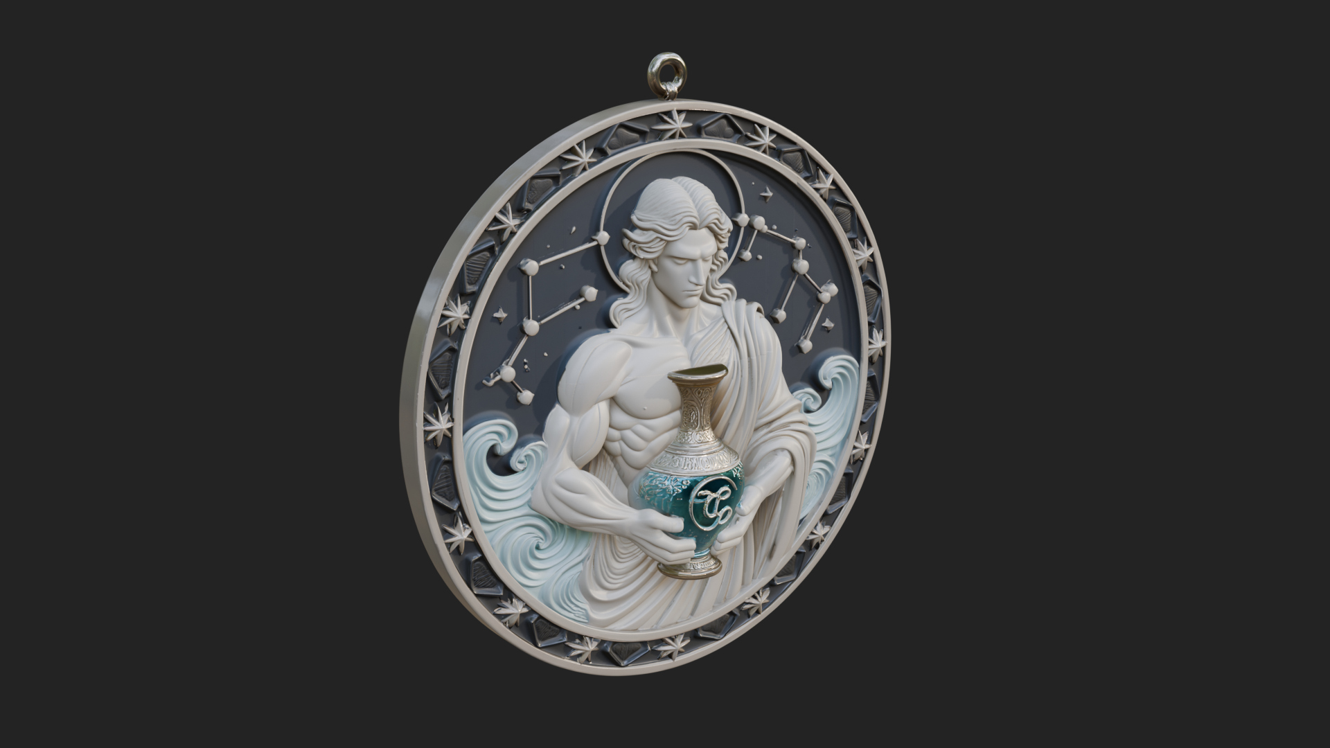Aquarius Water Bearer Oval Plaque Design 2 3D Print Model 3D Model