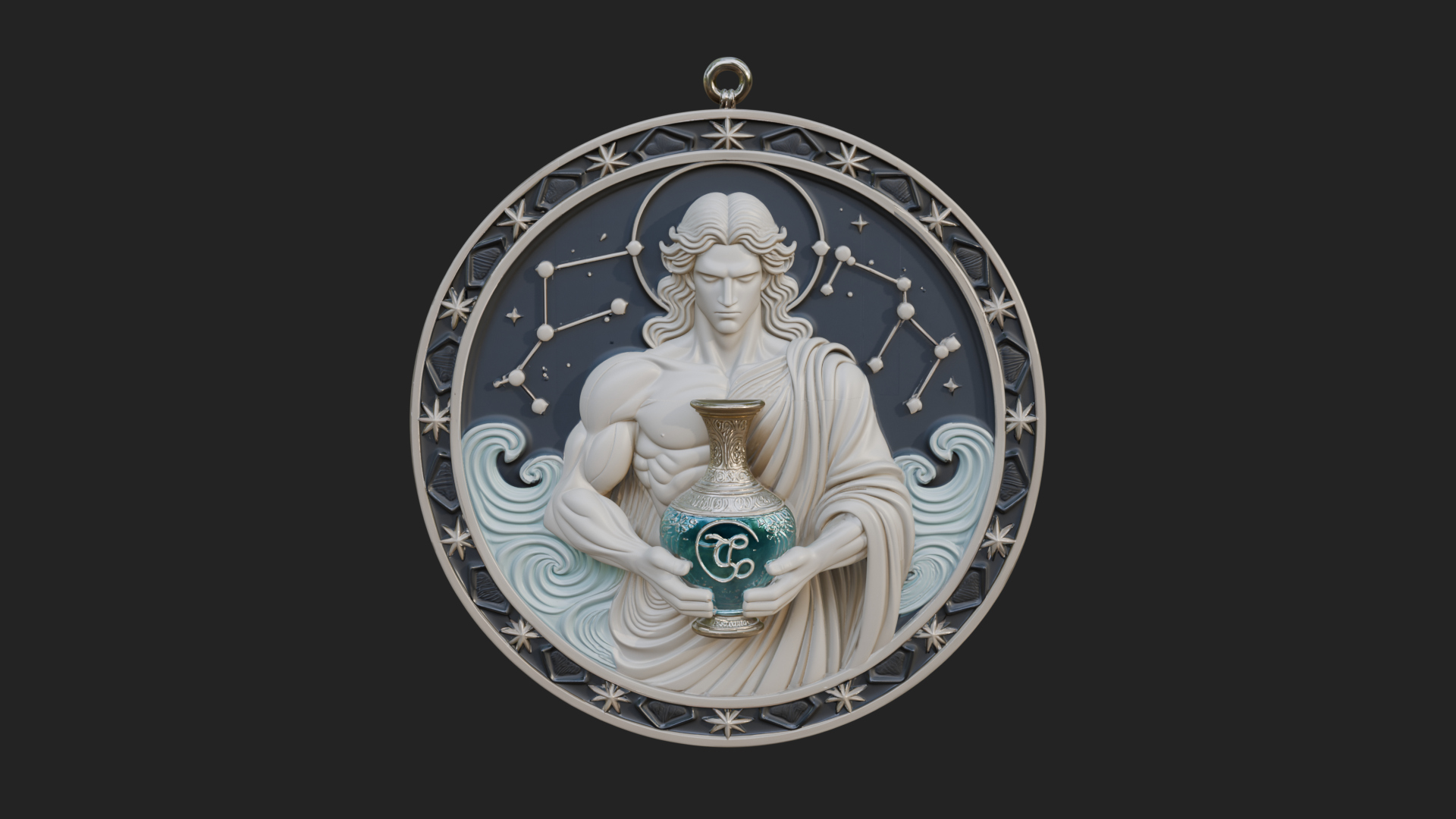 Aquarius Water Bearer Oval Plaque Design 2 3D Print Model 3D Model