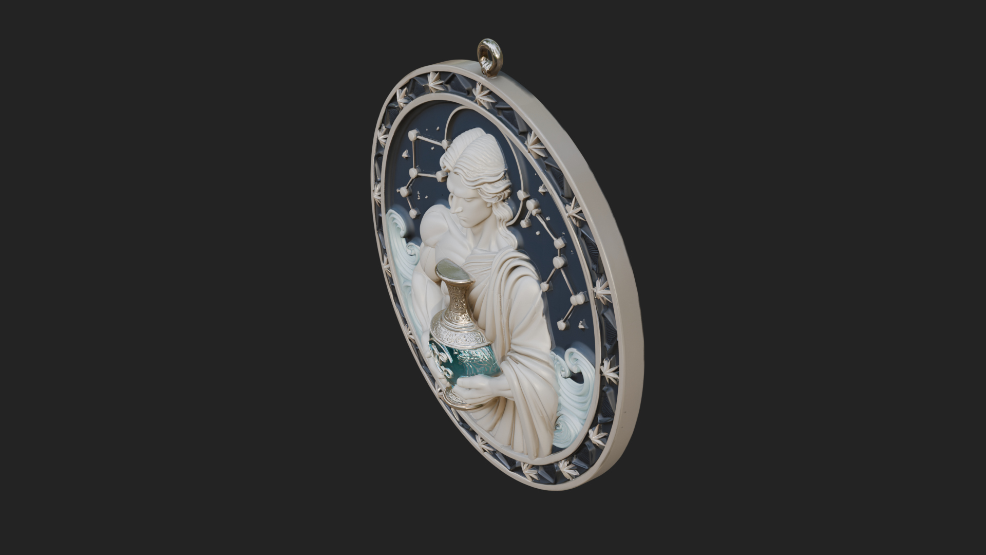Aquarius Water Bearer Oval Plaque Design 2 3D Print Model 3D Model