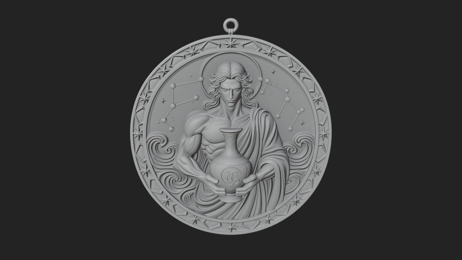 Aquarius Water Bearer Oval Plaque Design 2 3D Print Model 3D Model