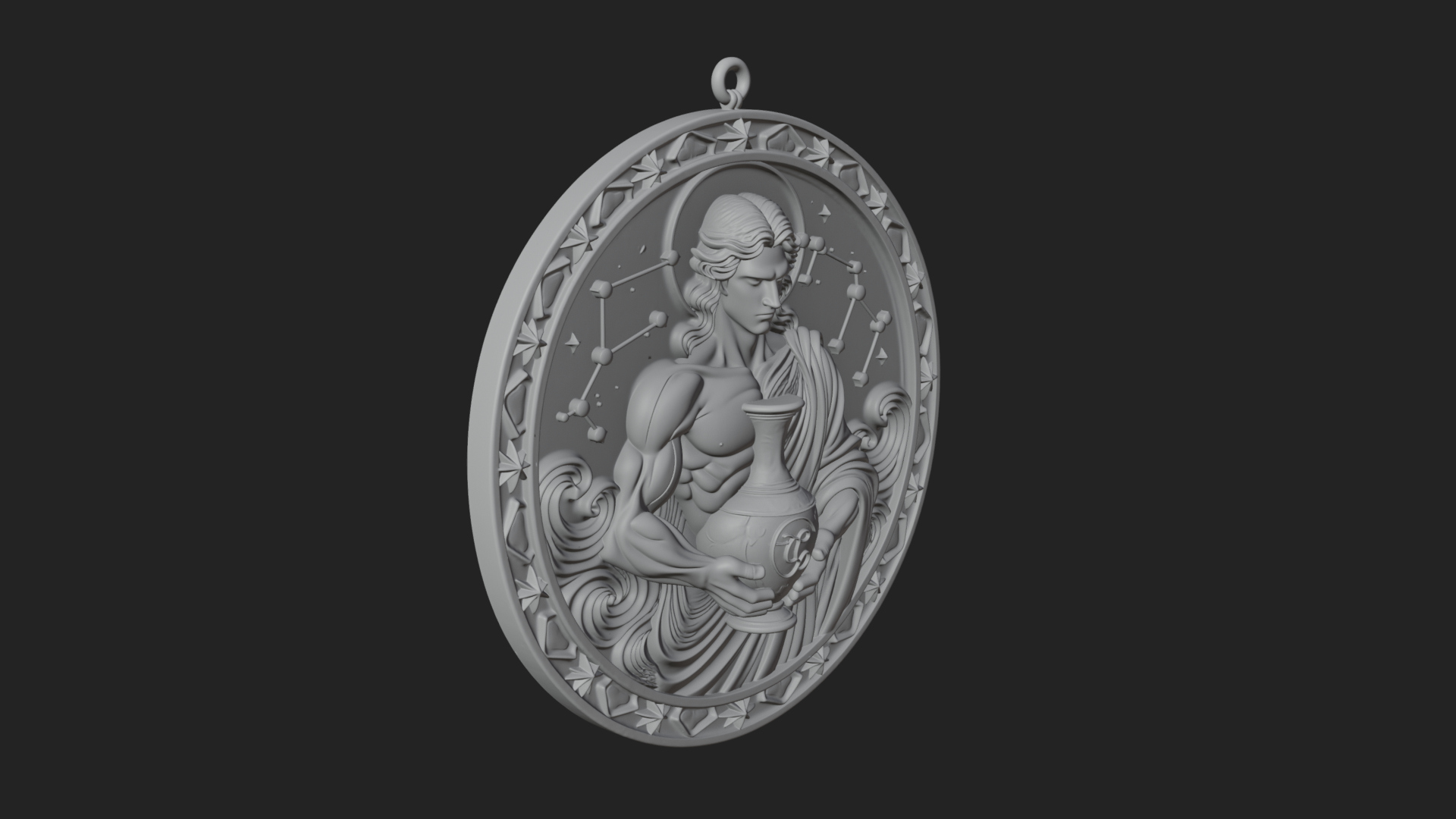 Aquarius Water Bearer Oval Plaque Design 2 3D Print Model 3D Model