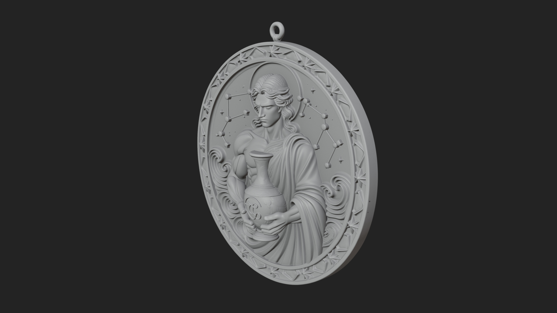Aquarius Water Bearer Oval Plaque Design 2 3D Print Model 3D Model