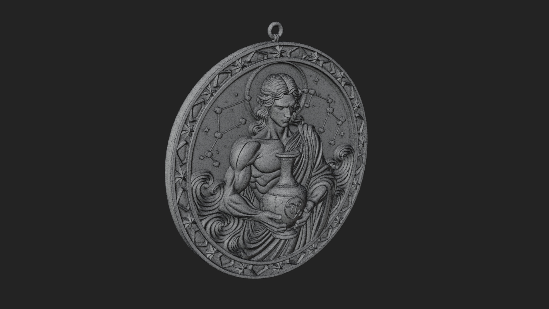 Aquarius Water Bearer Oval Plaque Design 2 3D Print Model 3D Model