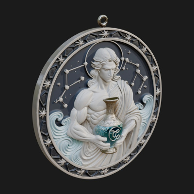 Aquarius Water Bearer Oval Plaque Design 2 3D Print Model