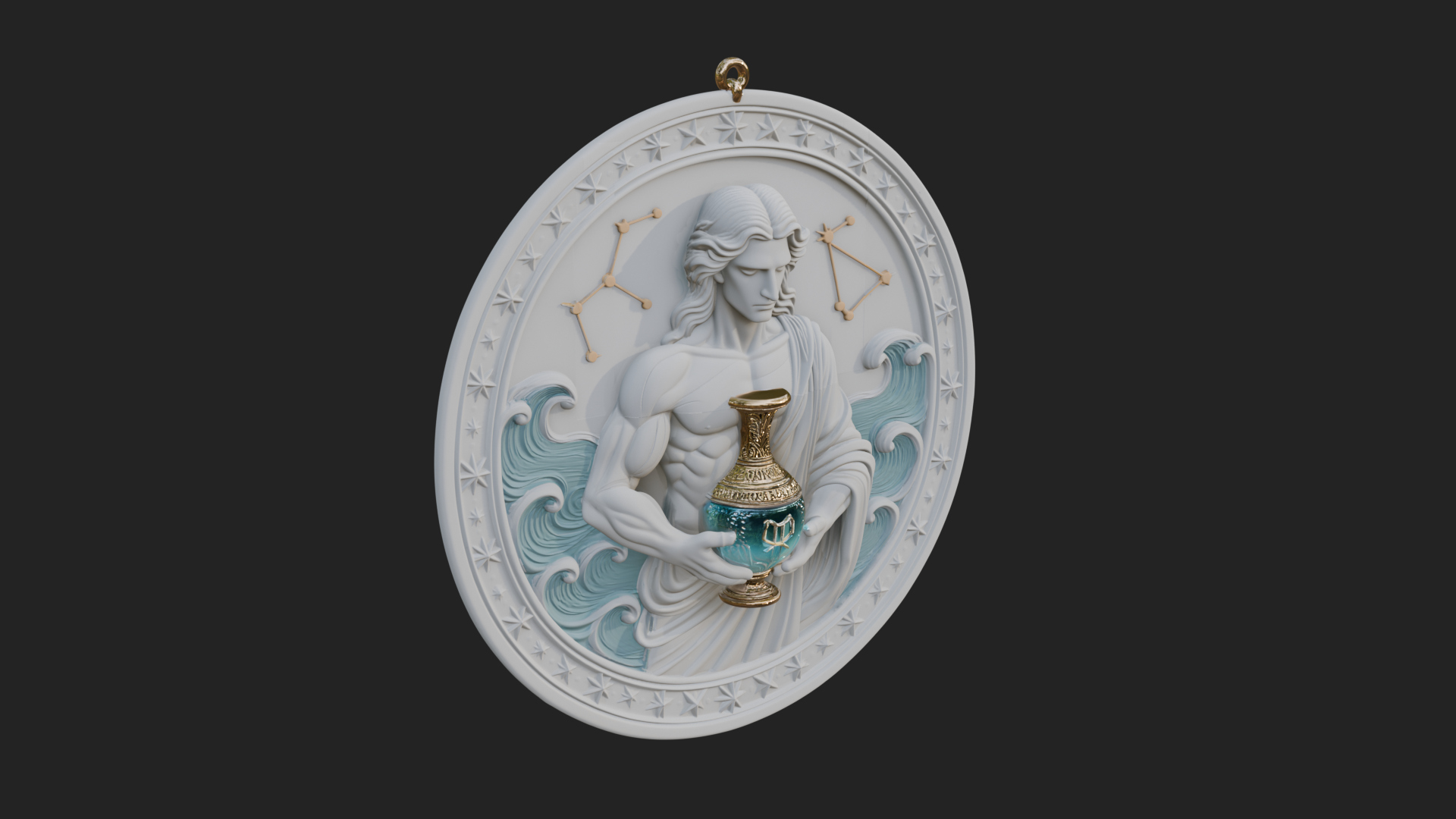 Aquarius Water Bearer Oval Plaque Design 3 3D Print Model 3D Model