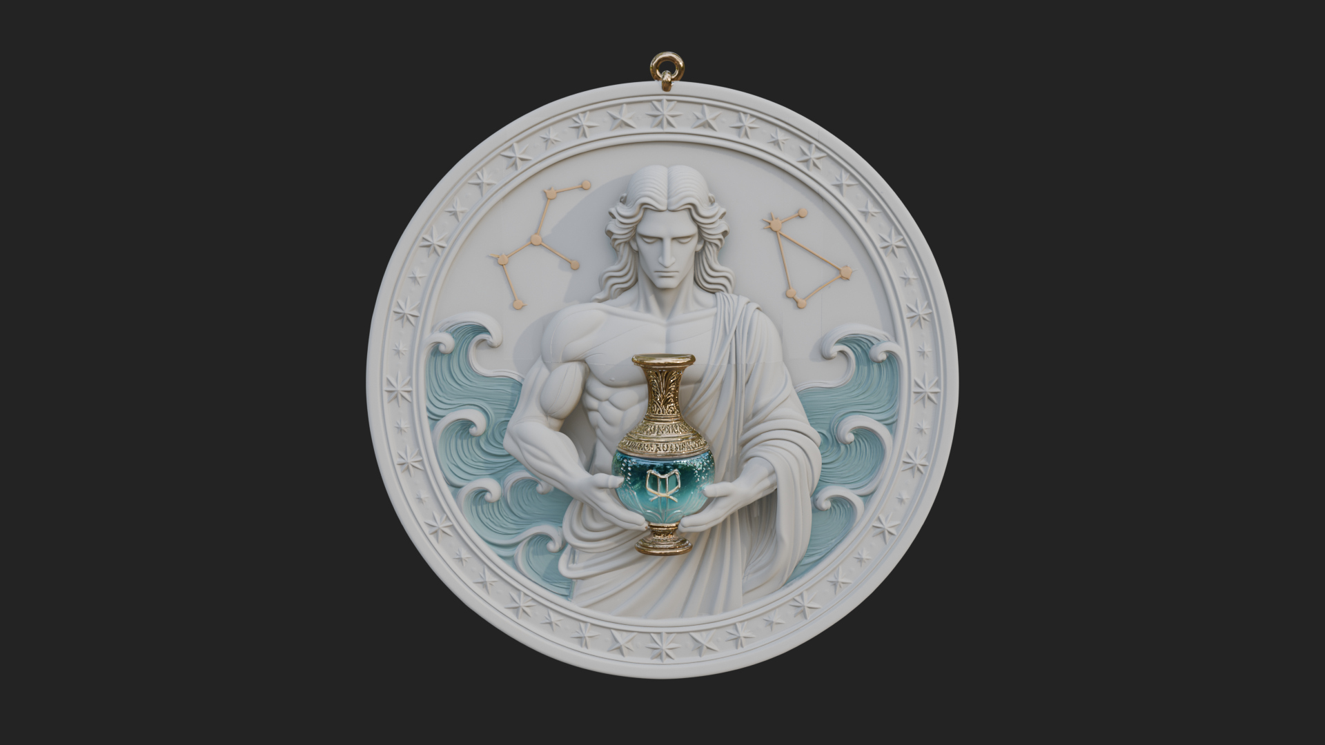 Aquarius Water Bearer Oval Plaque Design 3 3D Print Model 3D Model