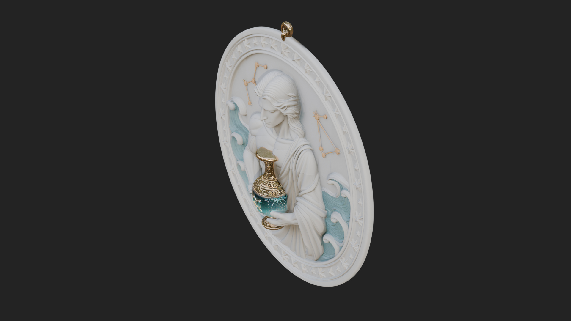 Aquarius Water Bearer Oval Plaque Design 3 3D Print Model 3D Model