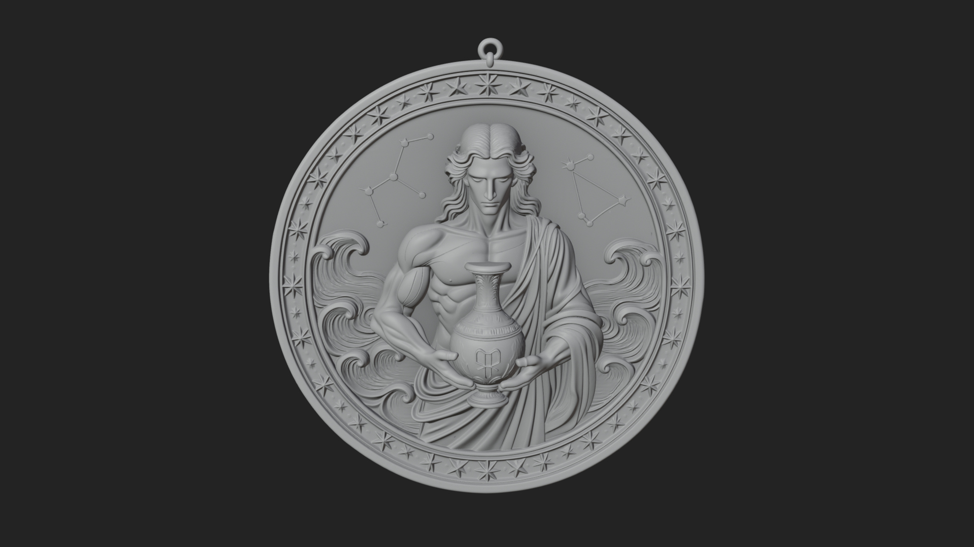 Aquarius Water Bearer Oval Plaque Design 3 3D Print Model 3D Model
