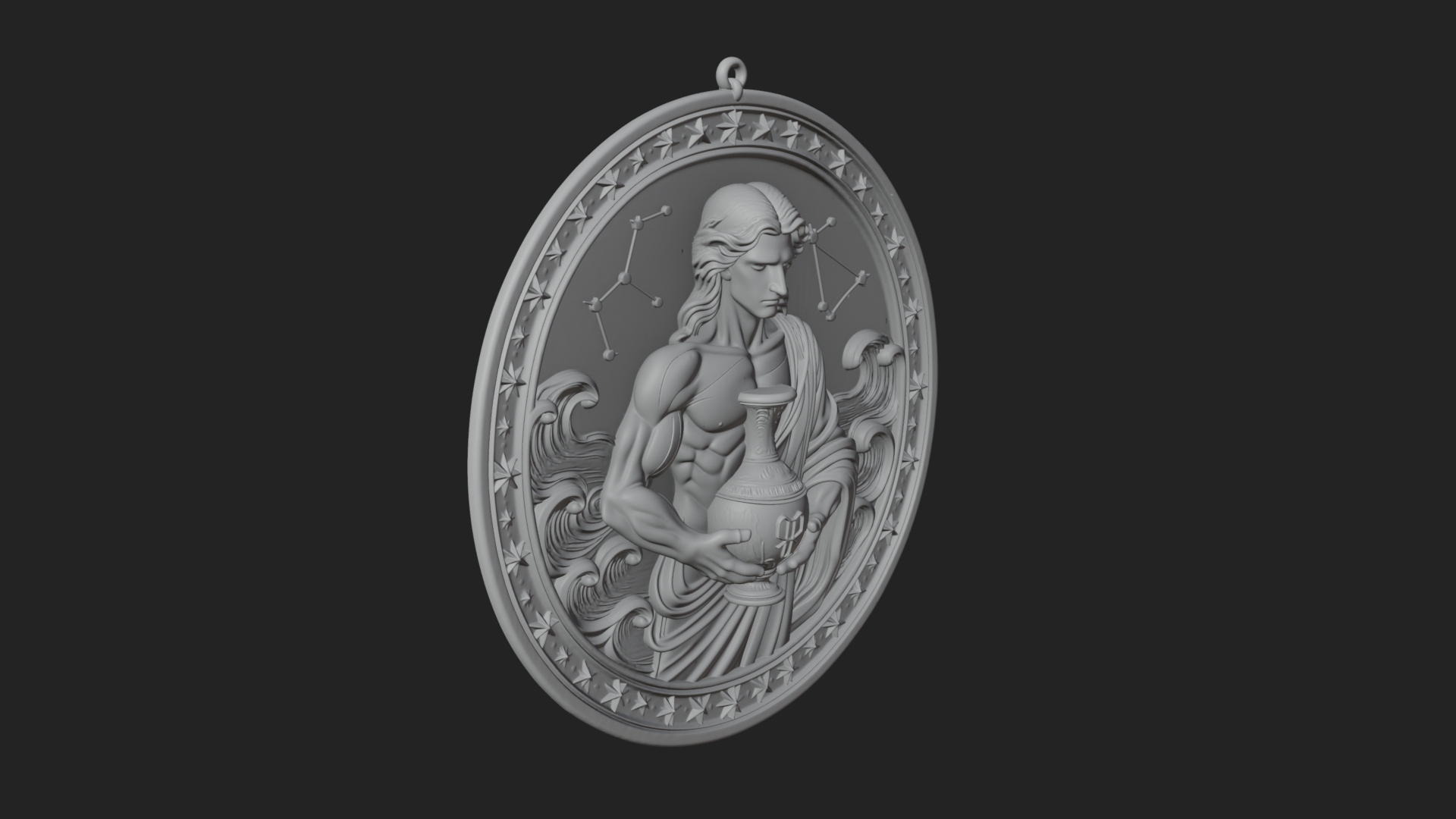Aquarius Water Bearer Oval Plaque Design 3 3D Print Model 3D Model