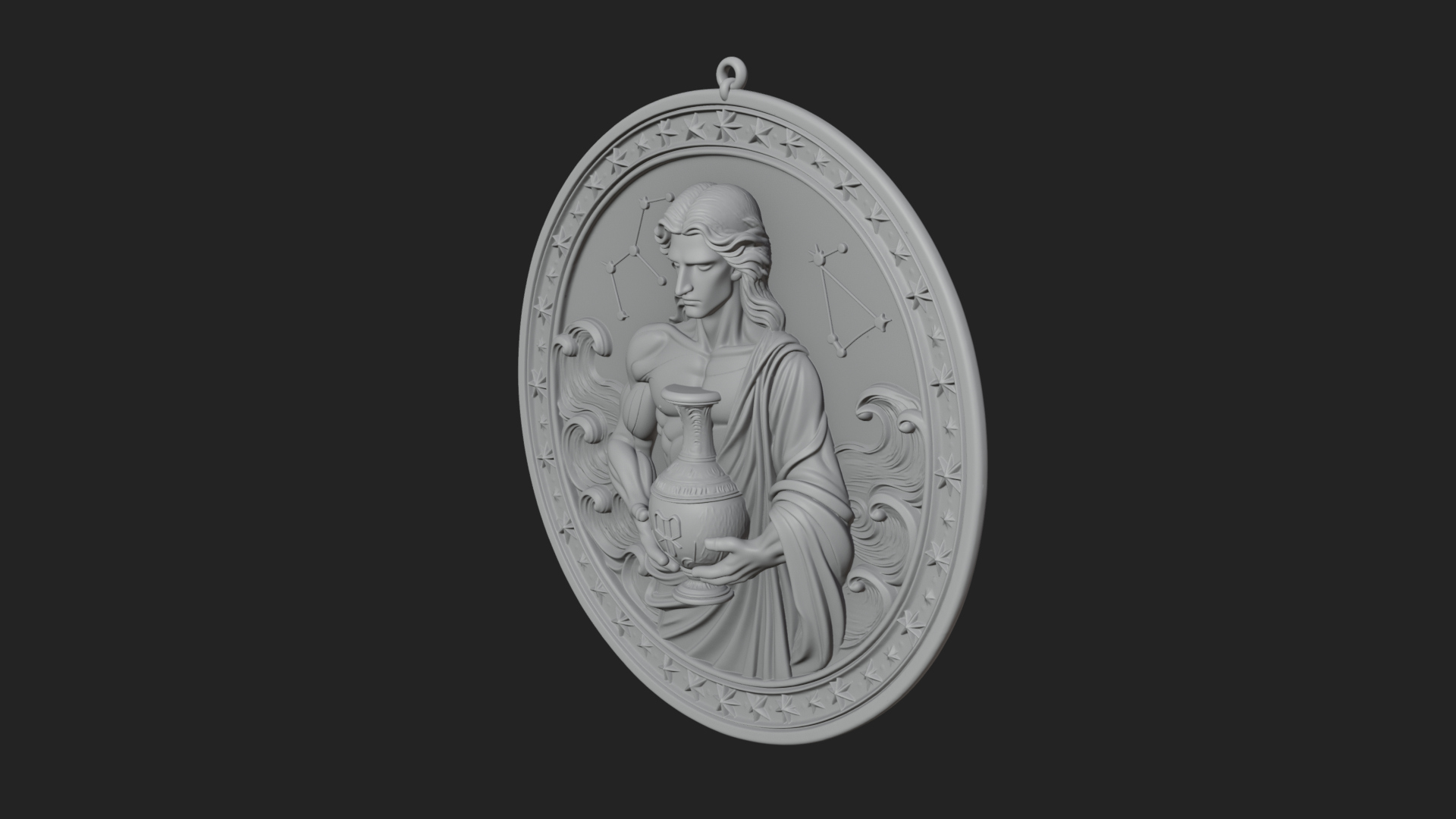 Aquarius Water Bearer Oval Plaque Design 3 3D Print Model 3D Model