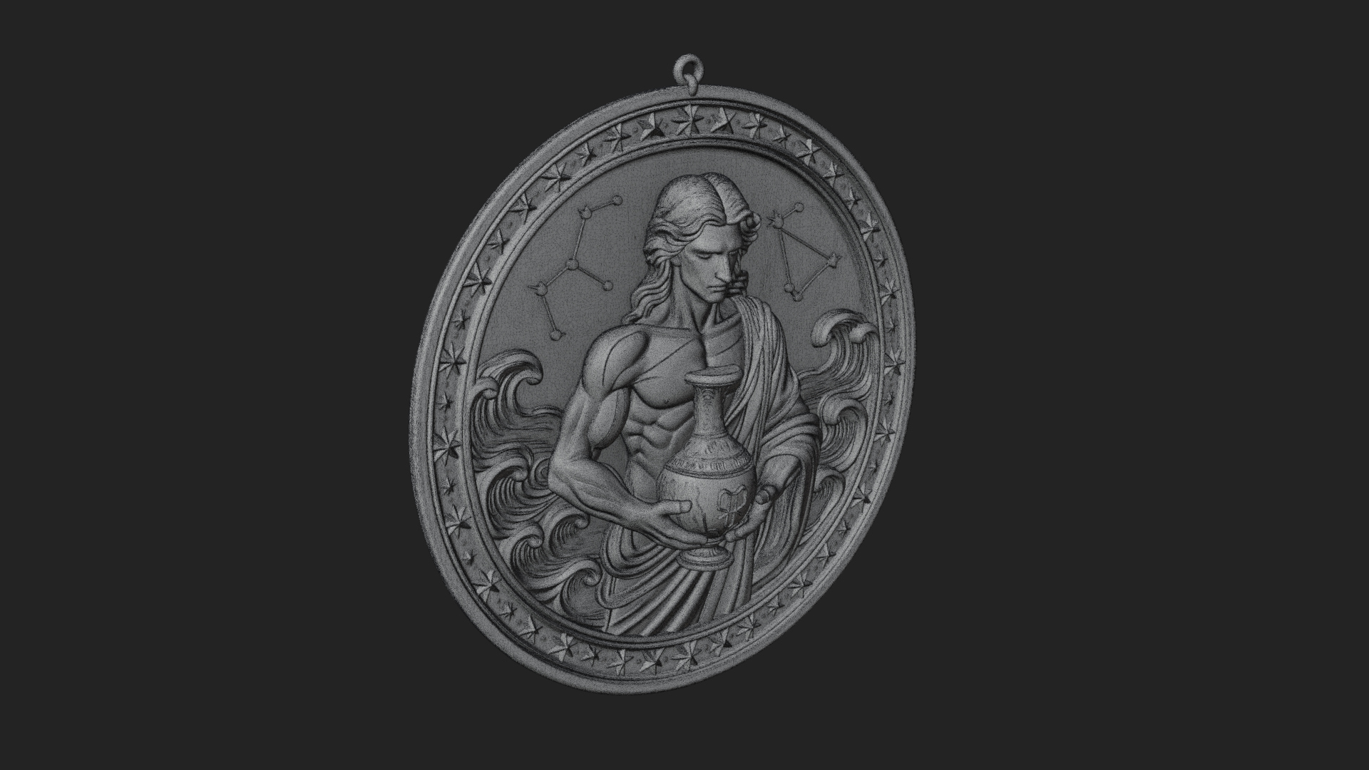 Aquarius Water Bearer Oval Plaque Design 3 3D Print Model 3D Model