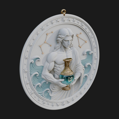 Aquarius Water Bearer Oval Plaque Design 3 3D Print Model