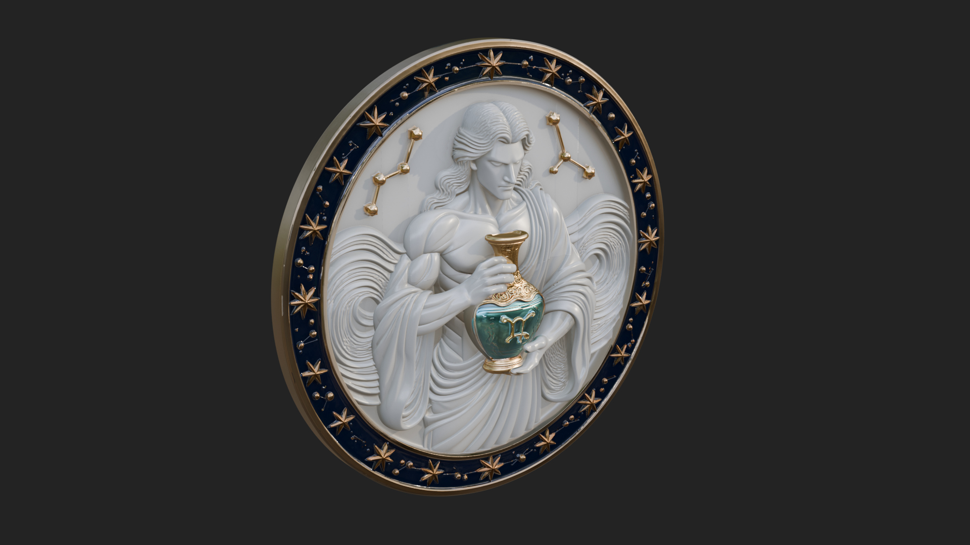 Aquarius Water Bearer Oval Plaque Design 4 3D Print Model 3D Model