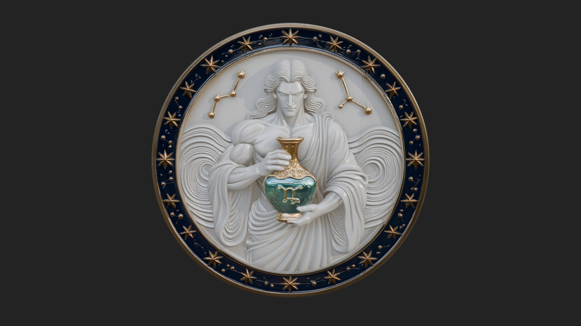 Aquarius Water Bearer Oval Plaque Design 4 3D Print Model 3D Model