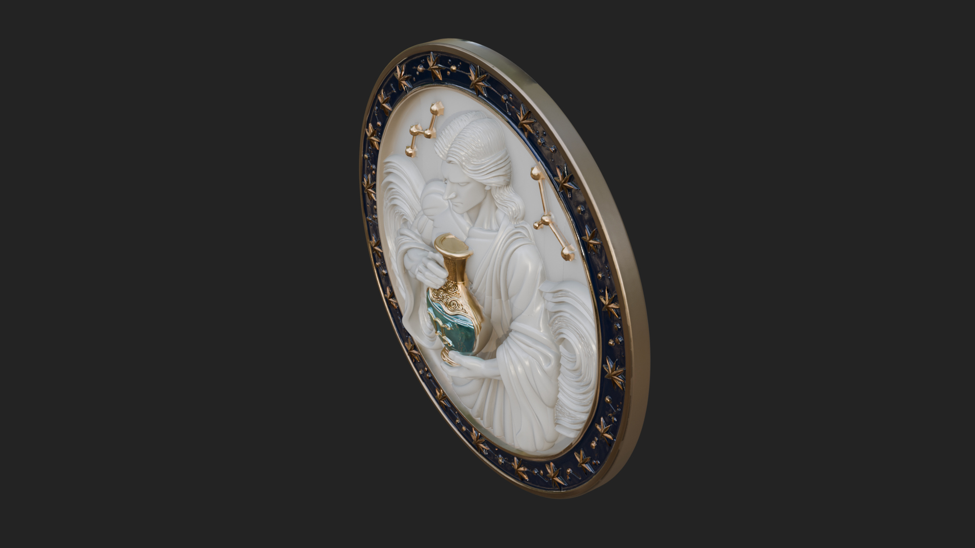 Aquarius Water Bearer Oval Plaque Design 4 3D Print Model 3D Model