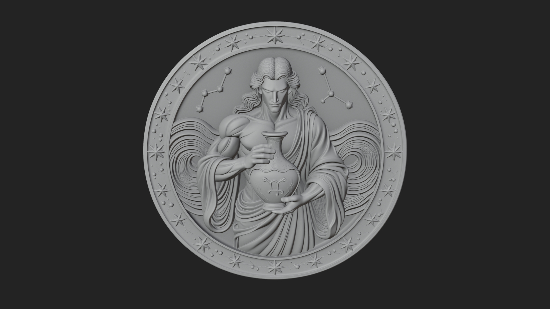Aquarius Water Bearer Oval Plaque Design 4 3D Print Model 3D Model