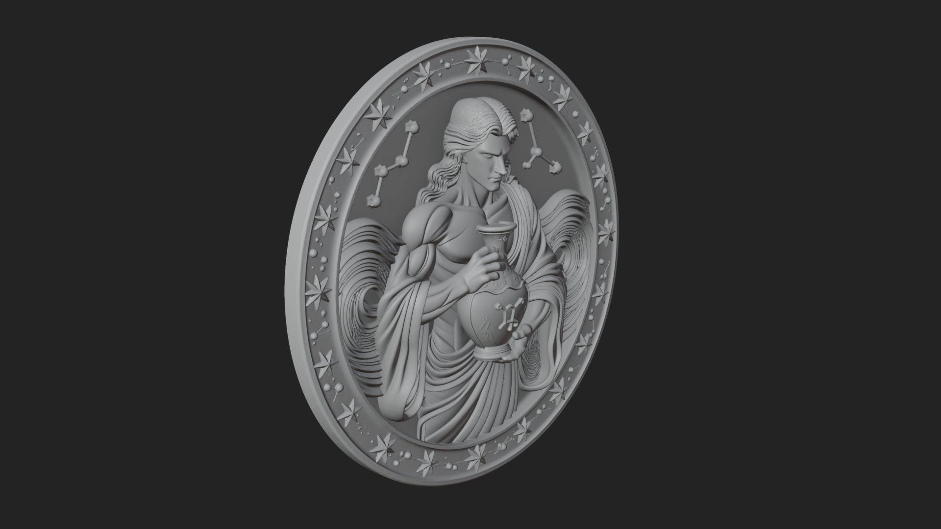 Aquarius Water Bearer Oval Plaque Design 4 3D Print Model 3D Model