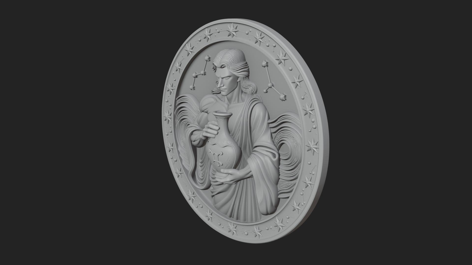 Aquarius Water Bearer Oval Plaque Design 4 3D Print Model 3D Model