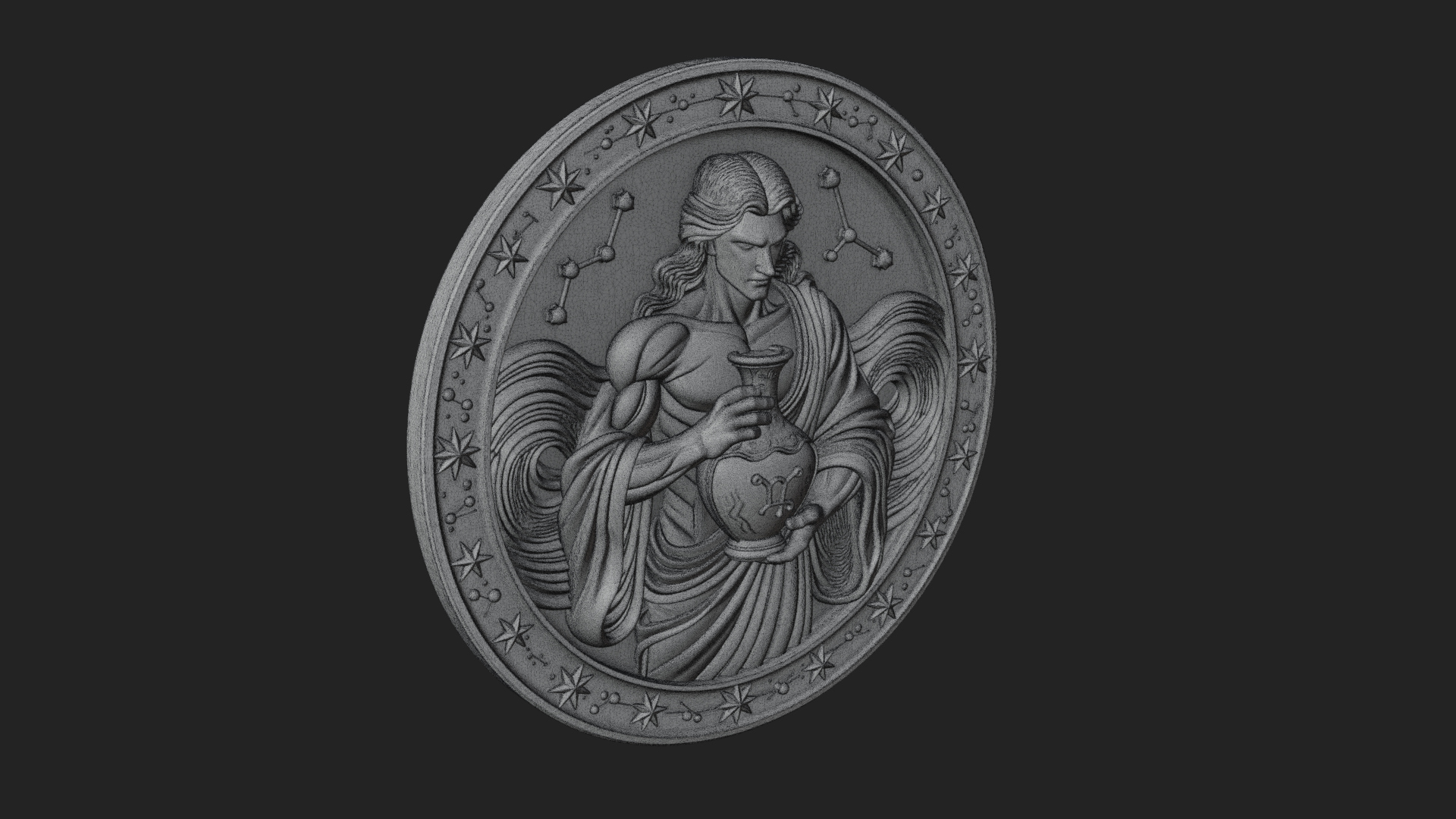 Aquarius Water Bearer Oval Plaque Design 4 3D Print Model 3D Model