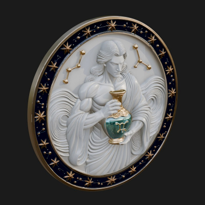 Aquarius Water Bearer Oval Plaque Design 4 3D Print Model