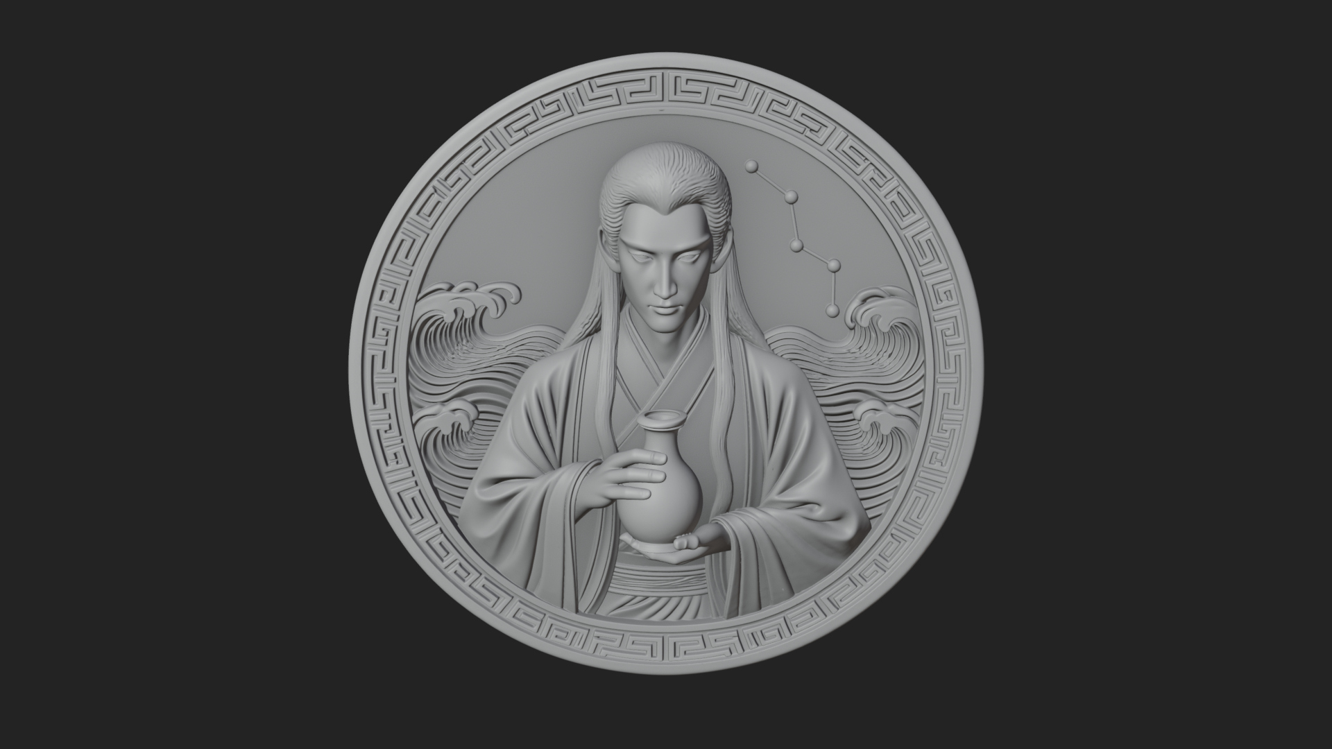 Aquarius Zodiac Disc Plaque Design 1 3D Print Model 3D Model