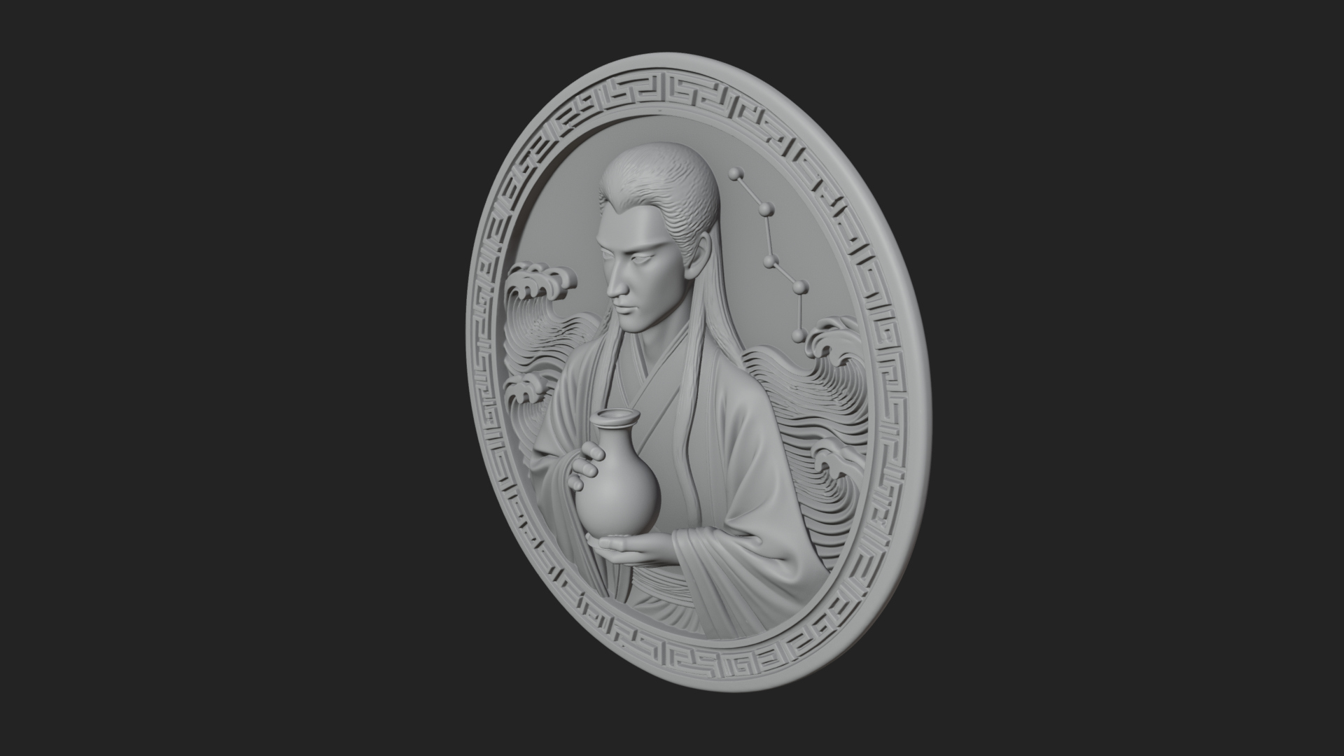 Aquarius Zodiac Disc Plaque Design 1 3D Print Model 3D Model