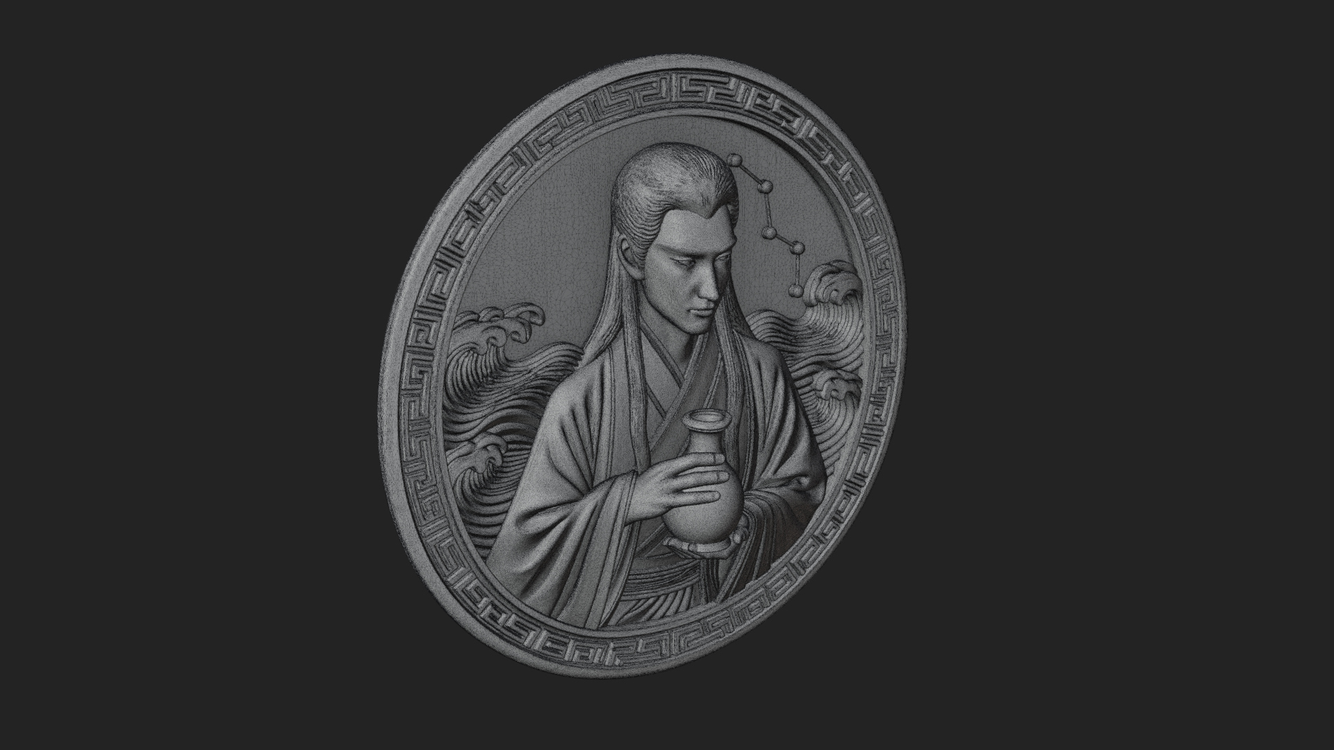 Aquarius Zodiac Disc Plaque Design 1 3D Print Model 3D Model