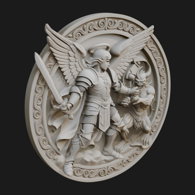 Archangel Michael Relief Medallion Design 1 3d Print
