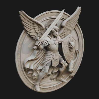 Archangel Michael Relief Medallion Design 5 3D Print
