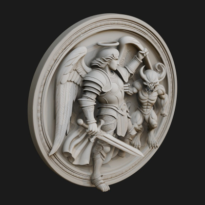 Archangel Michael Relief Medallion Design 6 3D Print