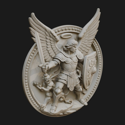 Archangel Michael Relief Medallion Design 7 3d Print